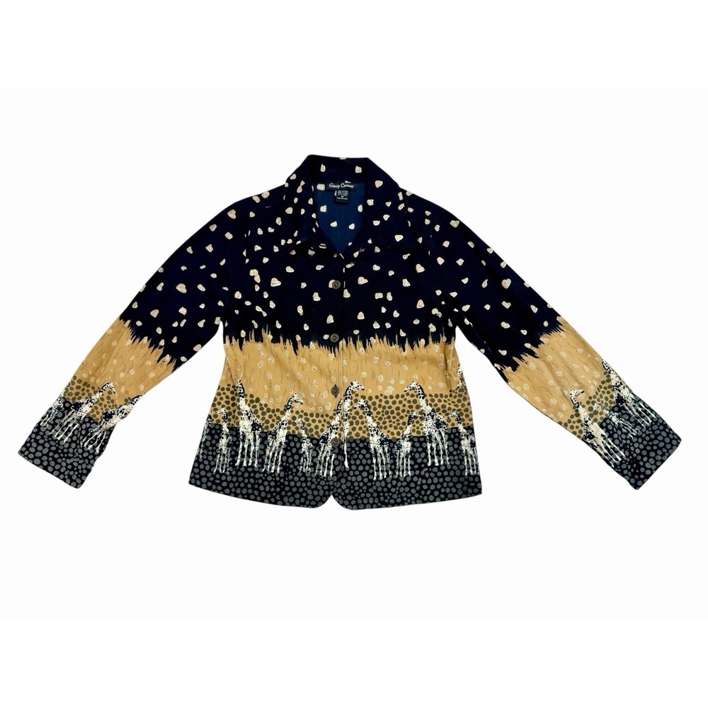 Gaudy Couture M Safari Giraffe Print Button Front Top Art Blouse Boho